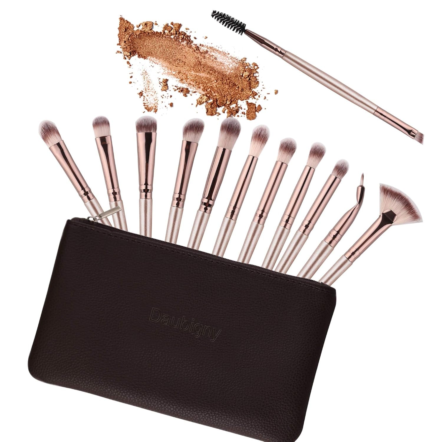 12-Piece Professional Eye Makeup Brush Set for Eyeshadow, Concealer, Eyebrow, Foundation, and Powder with Carrying Bag (Champagne Gold)